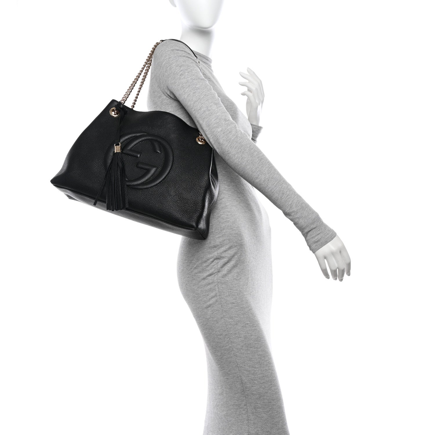 Gucci Pebbled Calfskin Medium Soho Chain Shoulder Bag Black 2 of 12