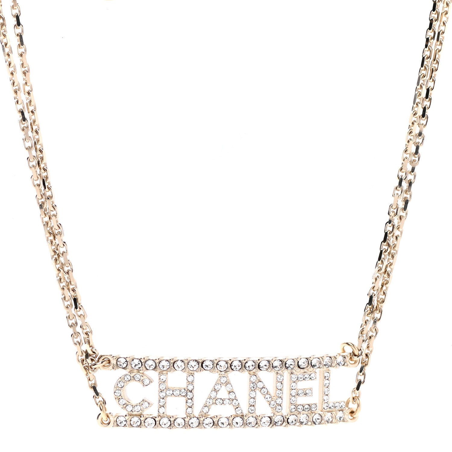 Chanel Metal Crystal Logo Choker Necklace Gold 1 of 7