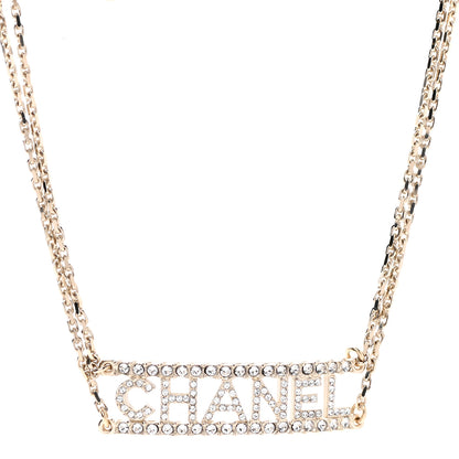 Chanel Metal Crystal Logo Choker Necklace Gold 1 of 7