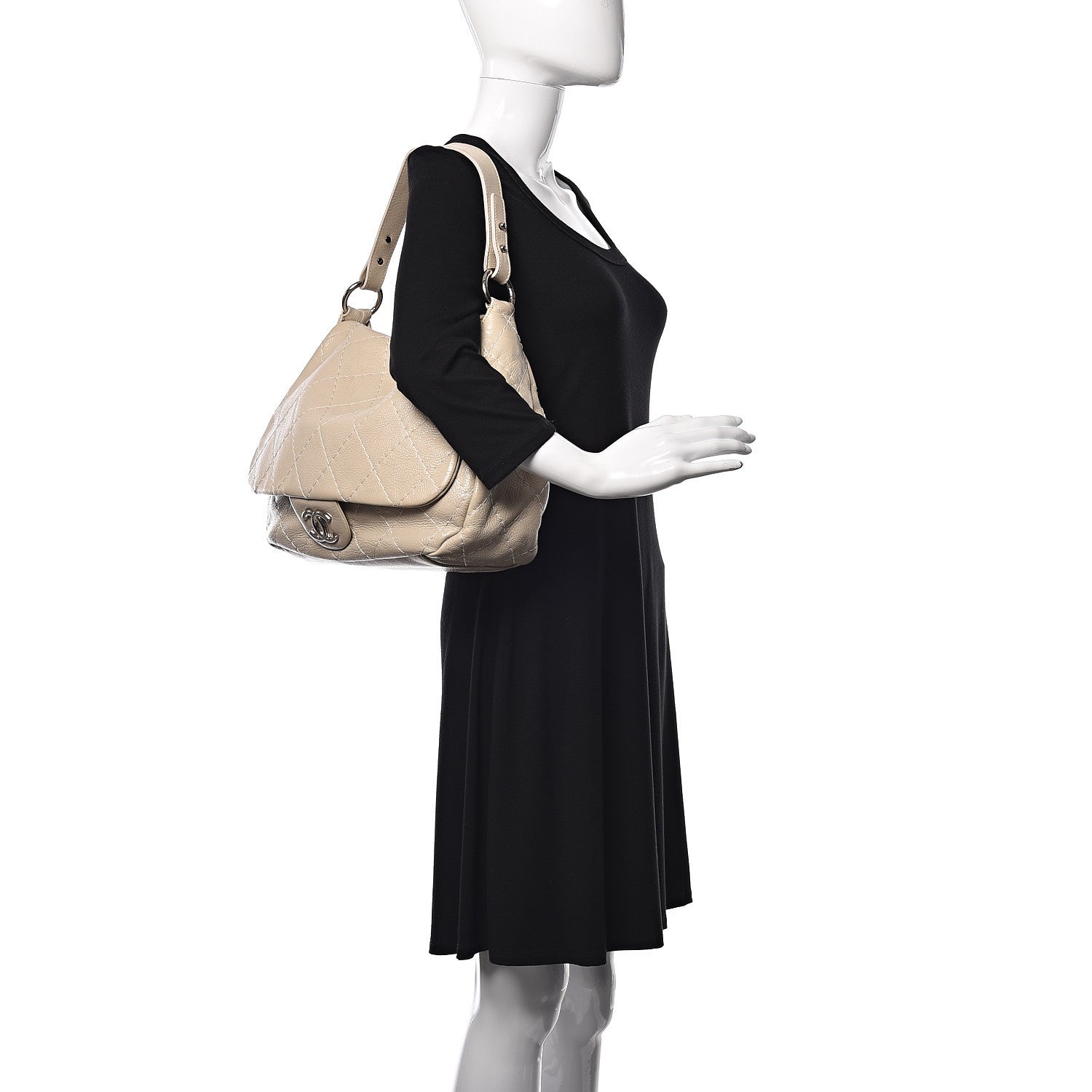 Chanel Glazed Calfskin XL On The Road Flap Ivory 2 of 13