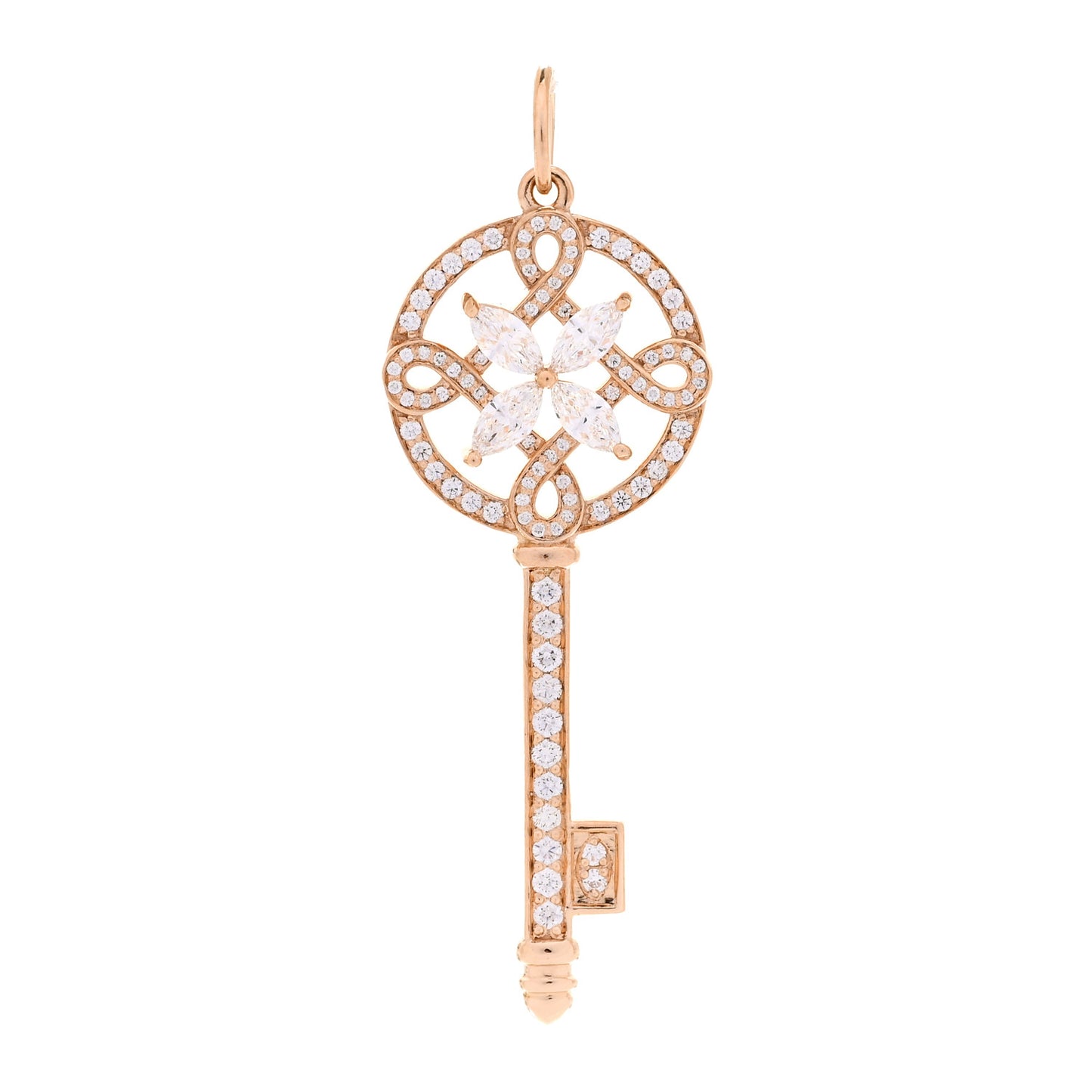 18K Rose Gold Diamond Victoria Round Key Pendant