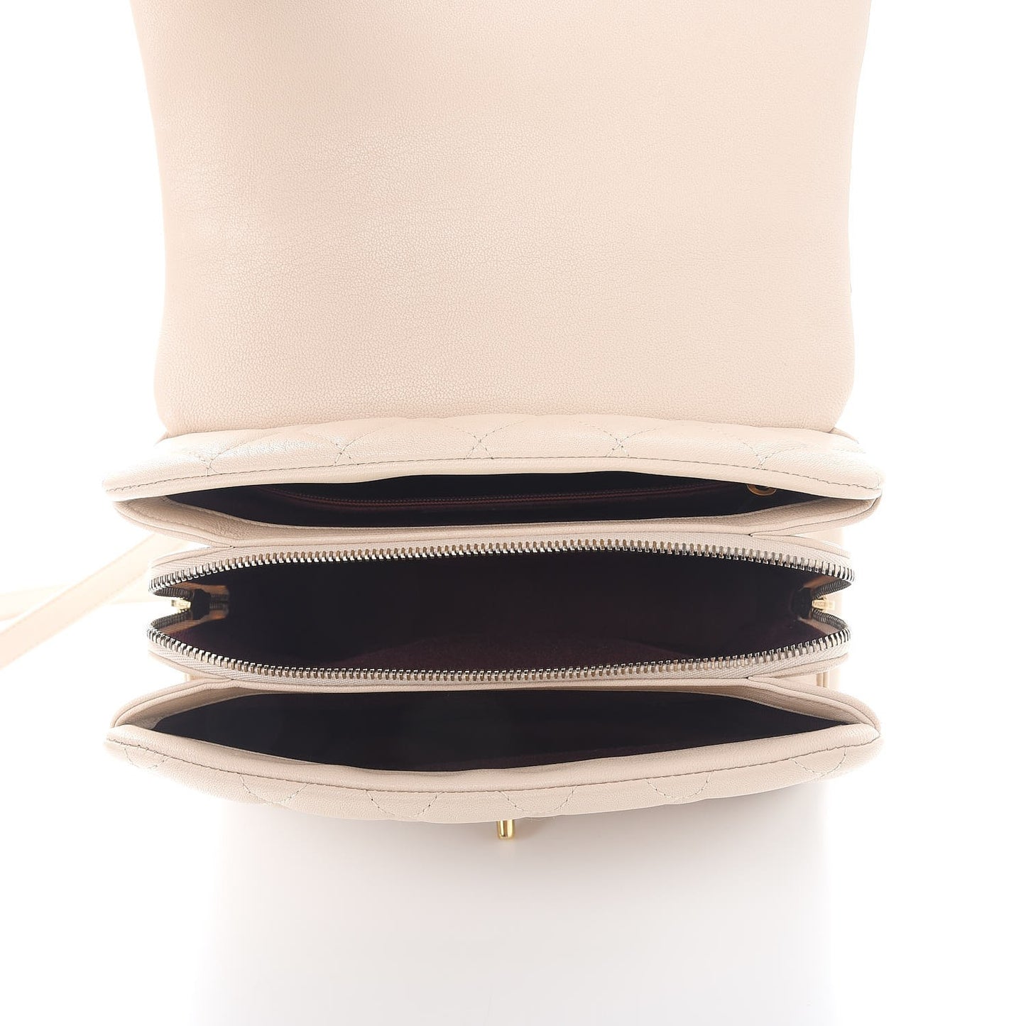 Shiny Sheepskin Quilted Small Trapezio Flap Beige