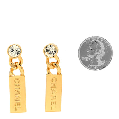 Chanel Crystal Tag Drop Earrings Gold 2 of 5