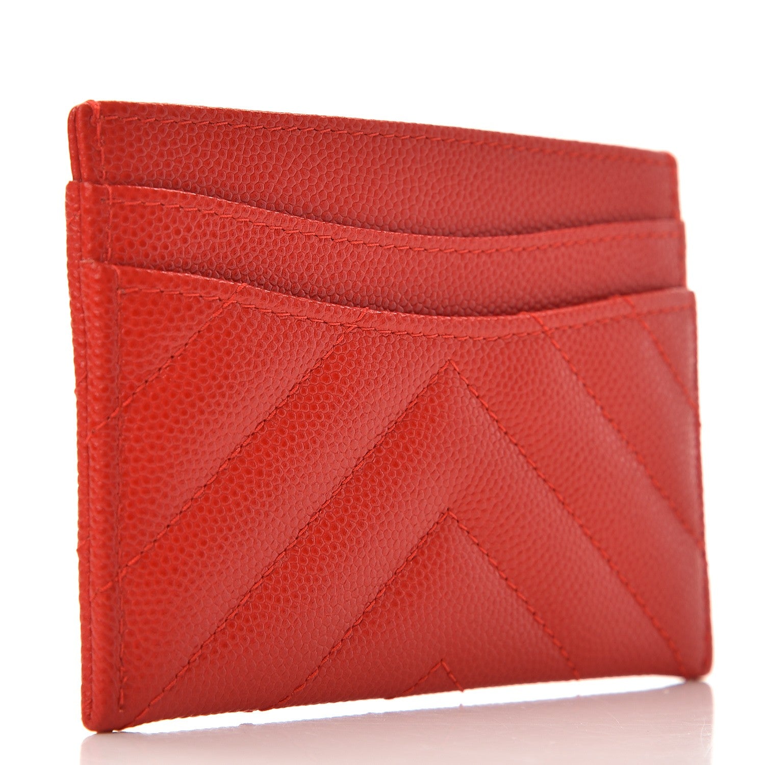 Chanel Caviar Chevron Quilted Card Holder Red 3 of 9