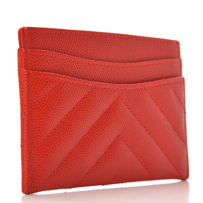 Chanel Caviar Chevron Quilted Card Holder Red 3 of 9