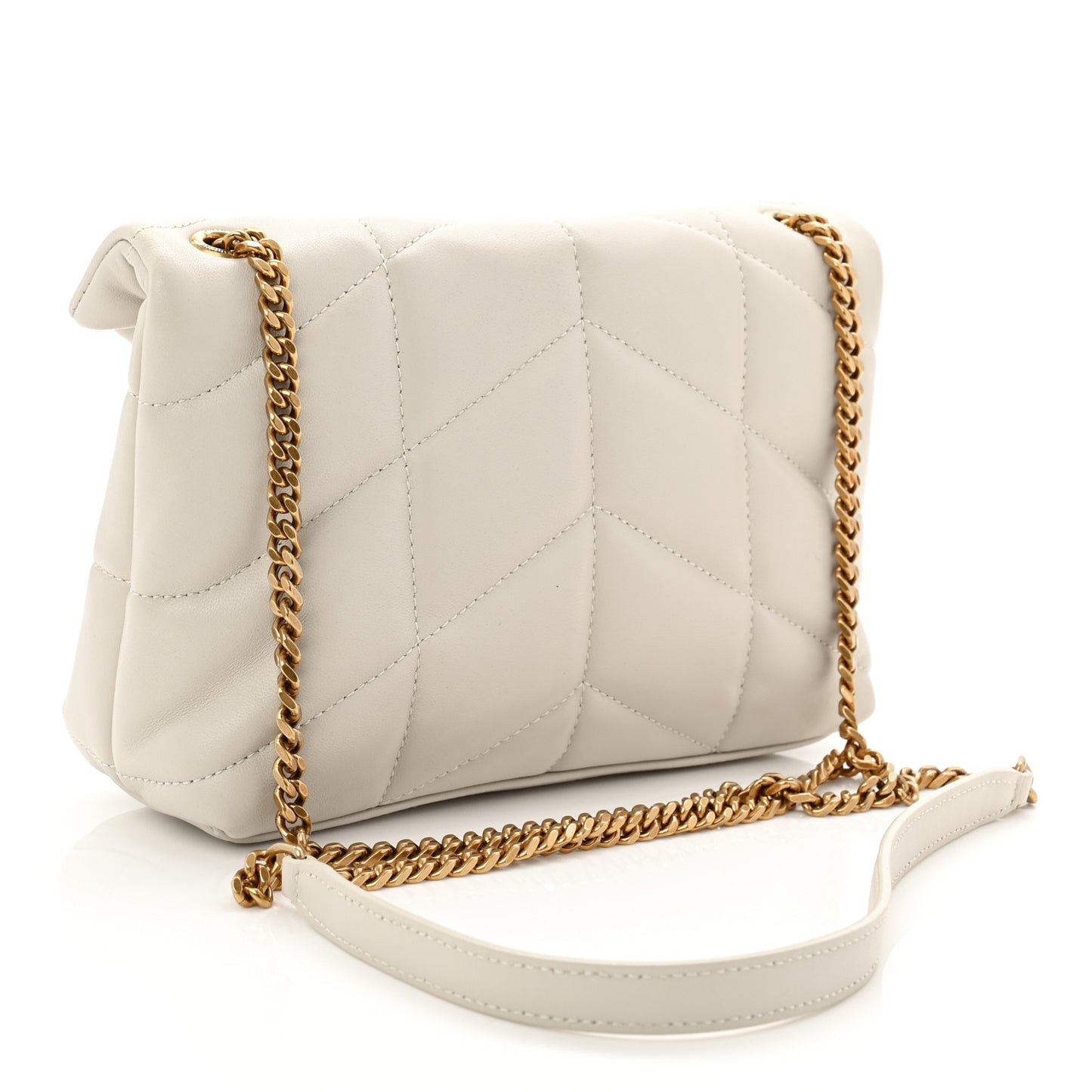 Lambskin Quilted Toy Loulou Puffer Monogram Chain Satchel Crema Soft