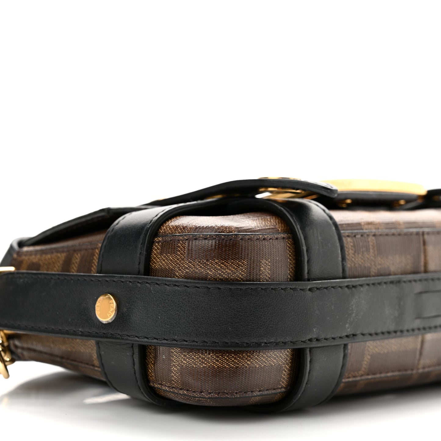 Glazed Fabric Vitello Century FF 1974 Mini Baguette Cage Mogano Panna Black