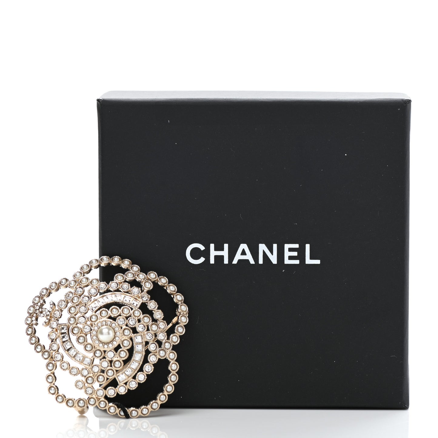 Pearl Crystal Lace Camellia Brooch Gold
