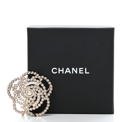 Chanel Pearl Crystal Lace Camellia Brooch Gold 5 of 5