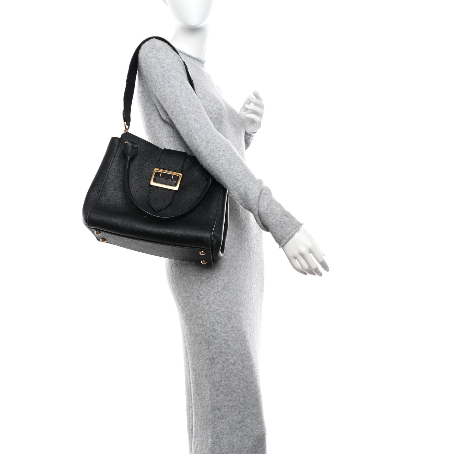 Soft Grain Calfskin Medium Buckle Tote Black