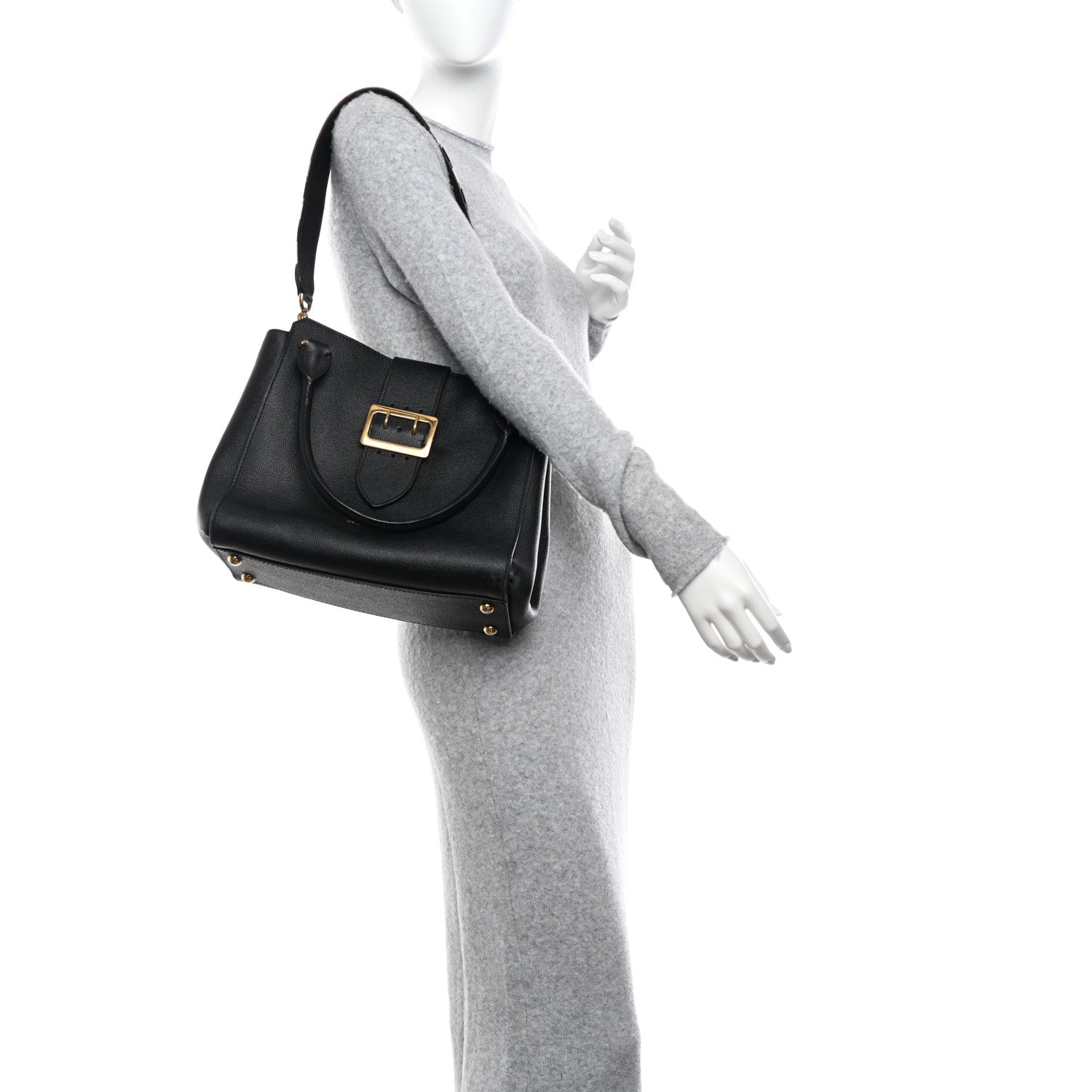 Burberry Soft Grain Calfskin Medium Buckle Tote Black 2 of 16