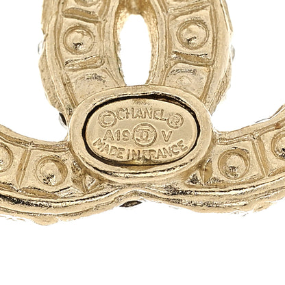 Chanel Pearl Crystal CC Earrings Light Gold 3 of 5