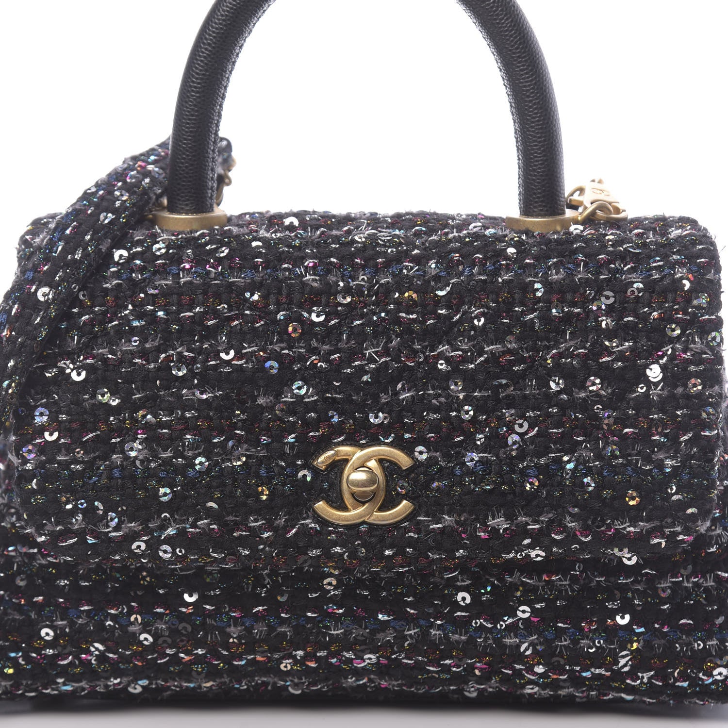Chanel Tweed Sequin Mini Coco Handle Flap Black 8 of 11