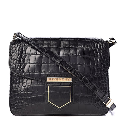 Givenchy Calfskin Crocodile Embossed Small Nobile Shoulder Bag Black 1 of 13
