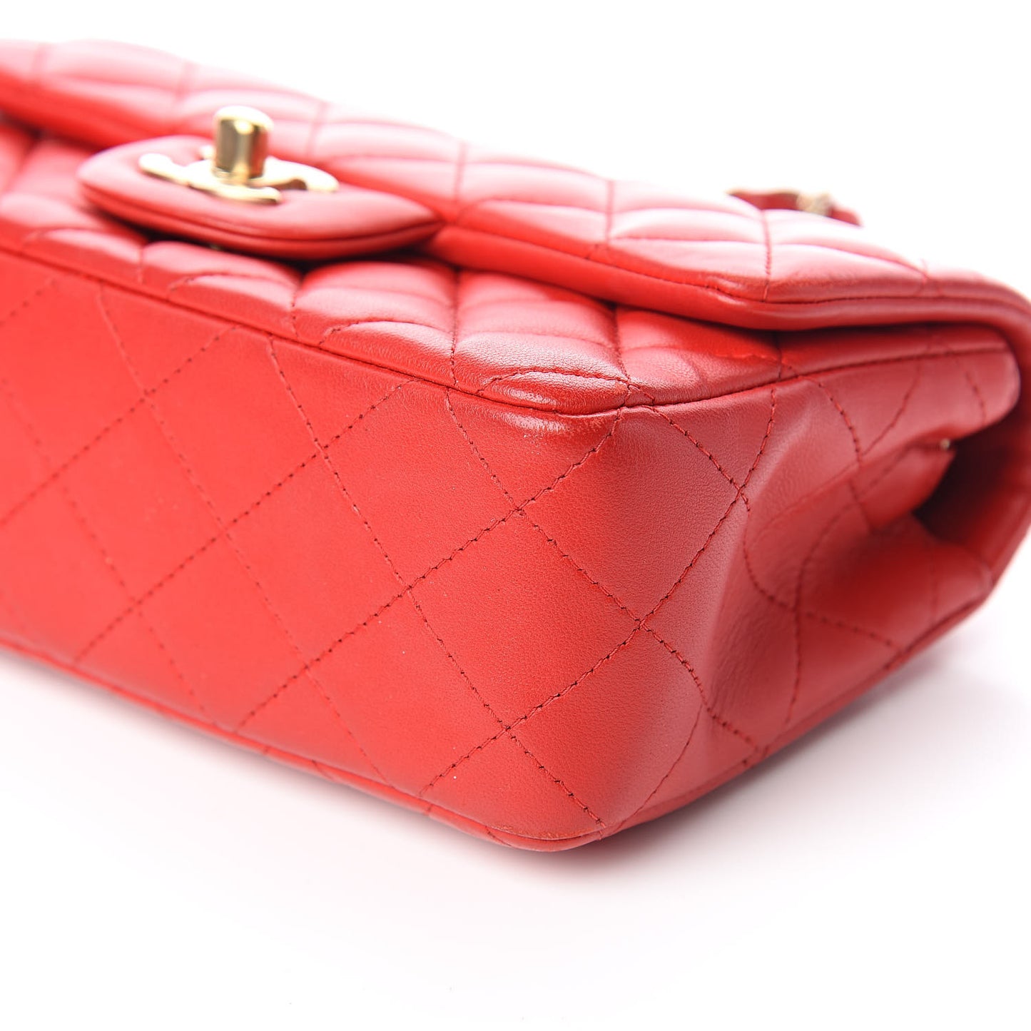 Lambskin Quilted Mini Rectangular Flap Red
