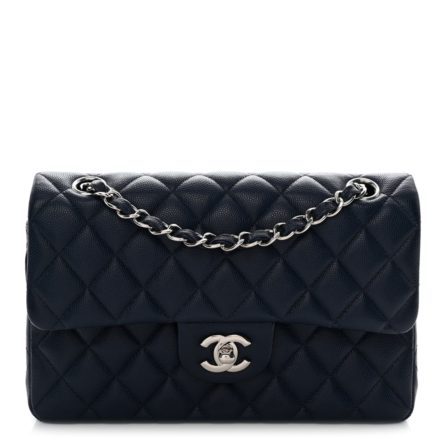 Caviar Quilted Small Double Flap Blue