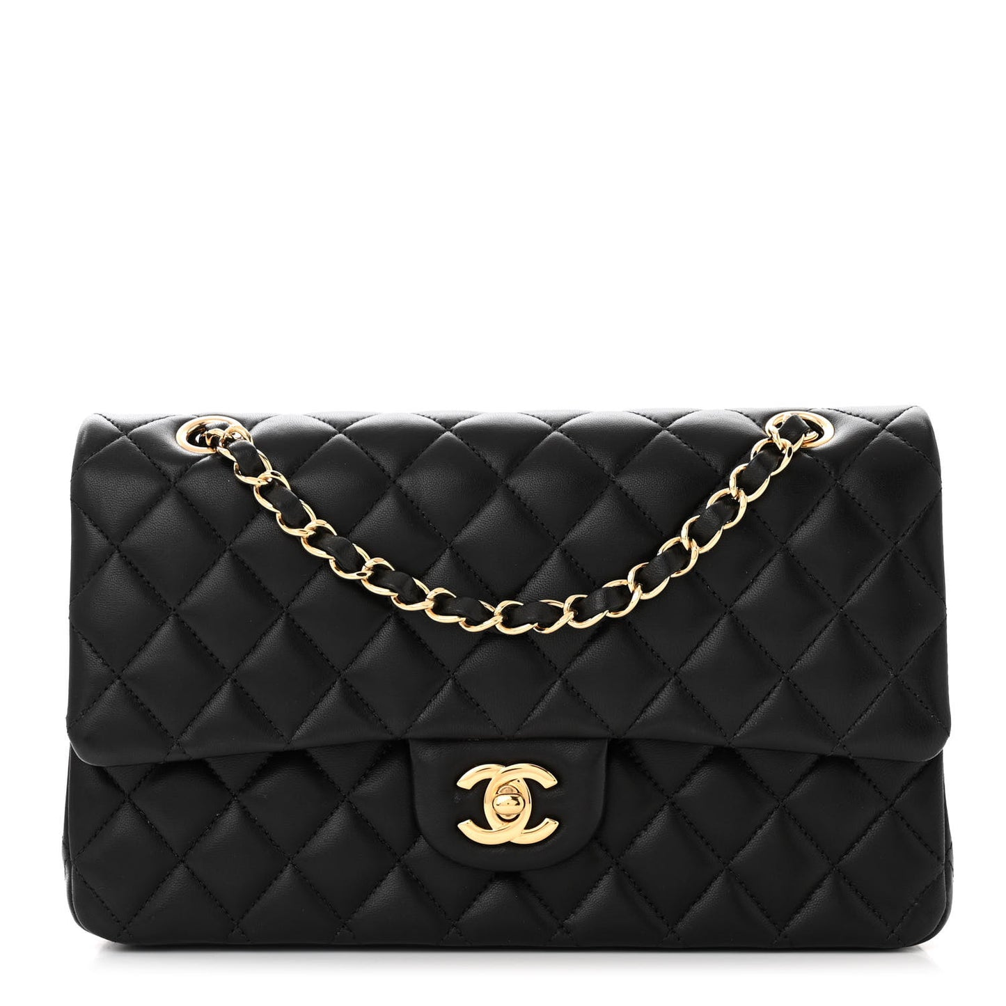 Lambskin Quilted Medium Double Flap Black