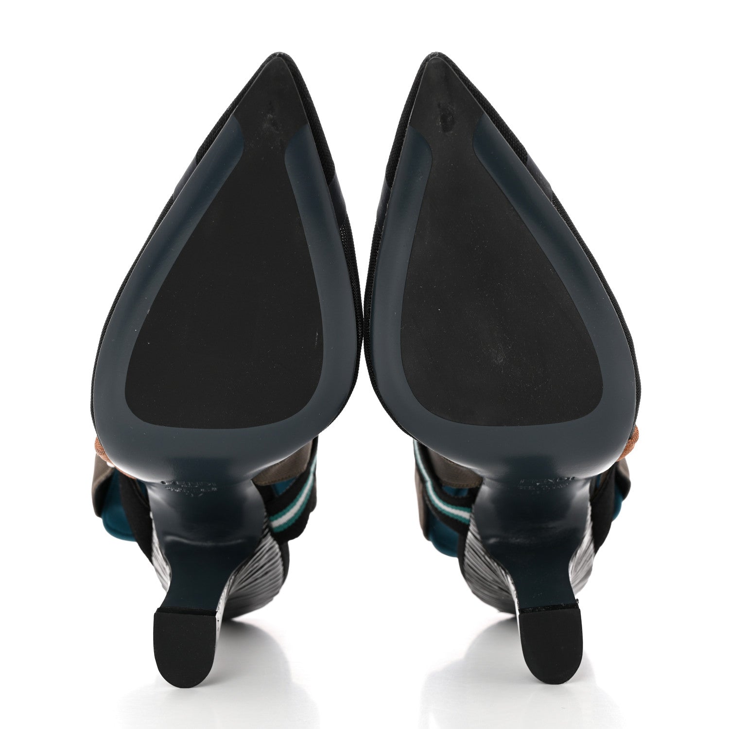 Fendi Technical Mesh Colibri High Heel Slingback Pumps 37 Black Verde Military 5 of 13