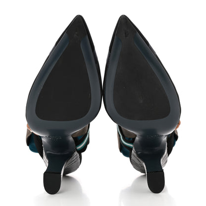 Fendi Technical Mesh Colibri High Heel Slingback Pumps 37 Black Verde Military 5 of 13