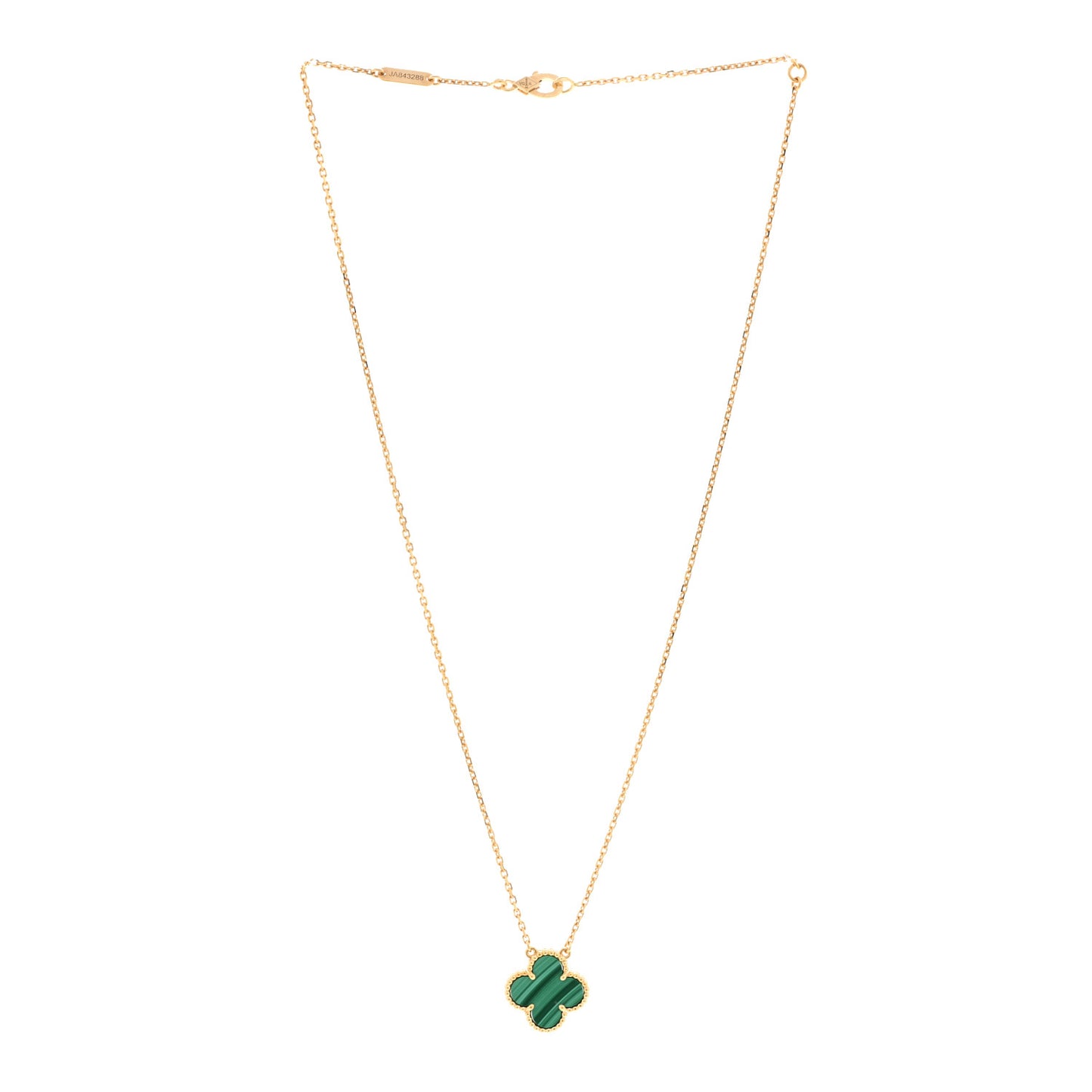 18K Yellow Gold Malachite Vintage Alhambra Pendant Necklace