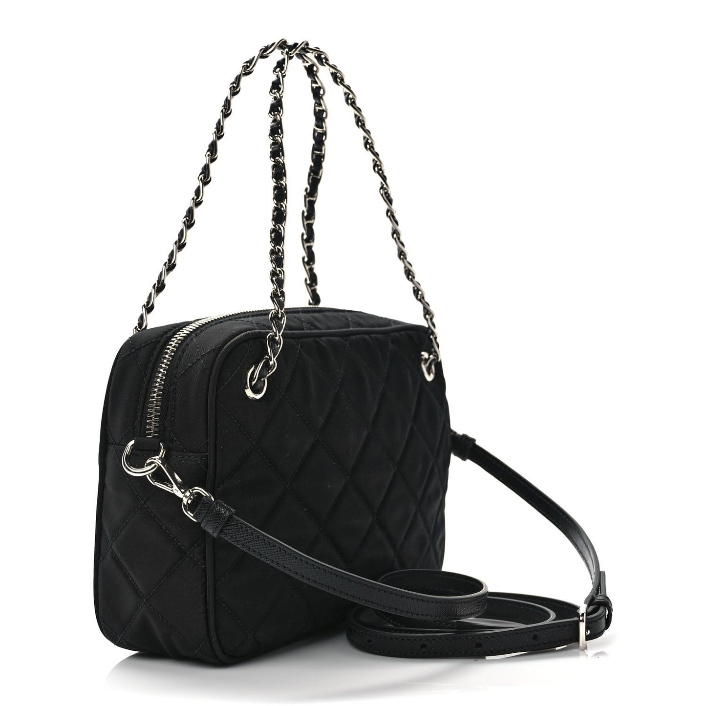 Nylon Tessuto Impuntu Quilted Bandoliera Crossbody Bag Black