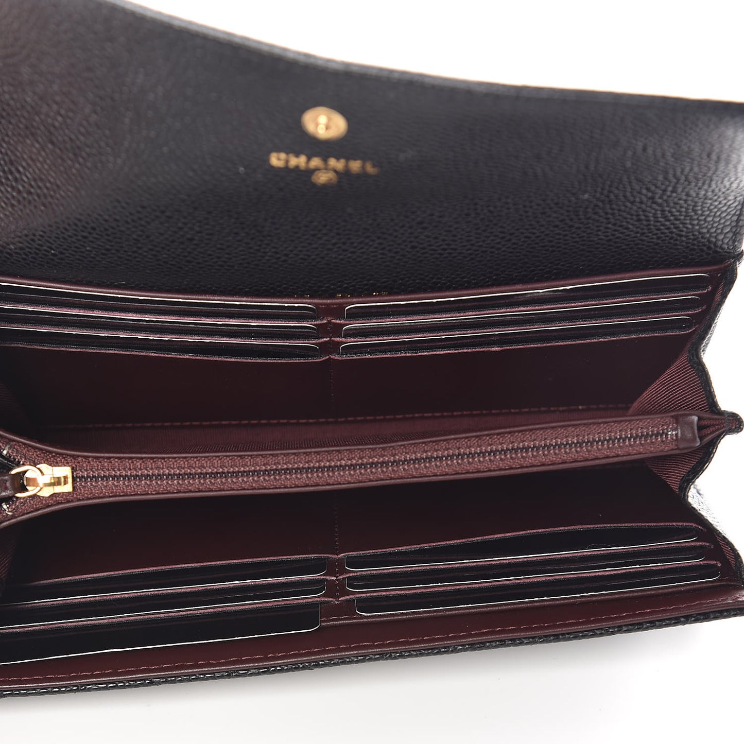 Caviar Quilted Large Gusset Flap Wallet Black