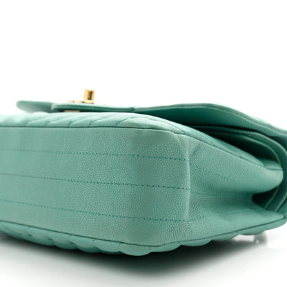 Chanel Caviar Flat Chevron Quilted Small Double Flap Green 10 of 13