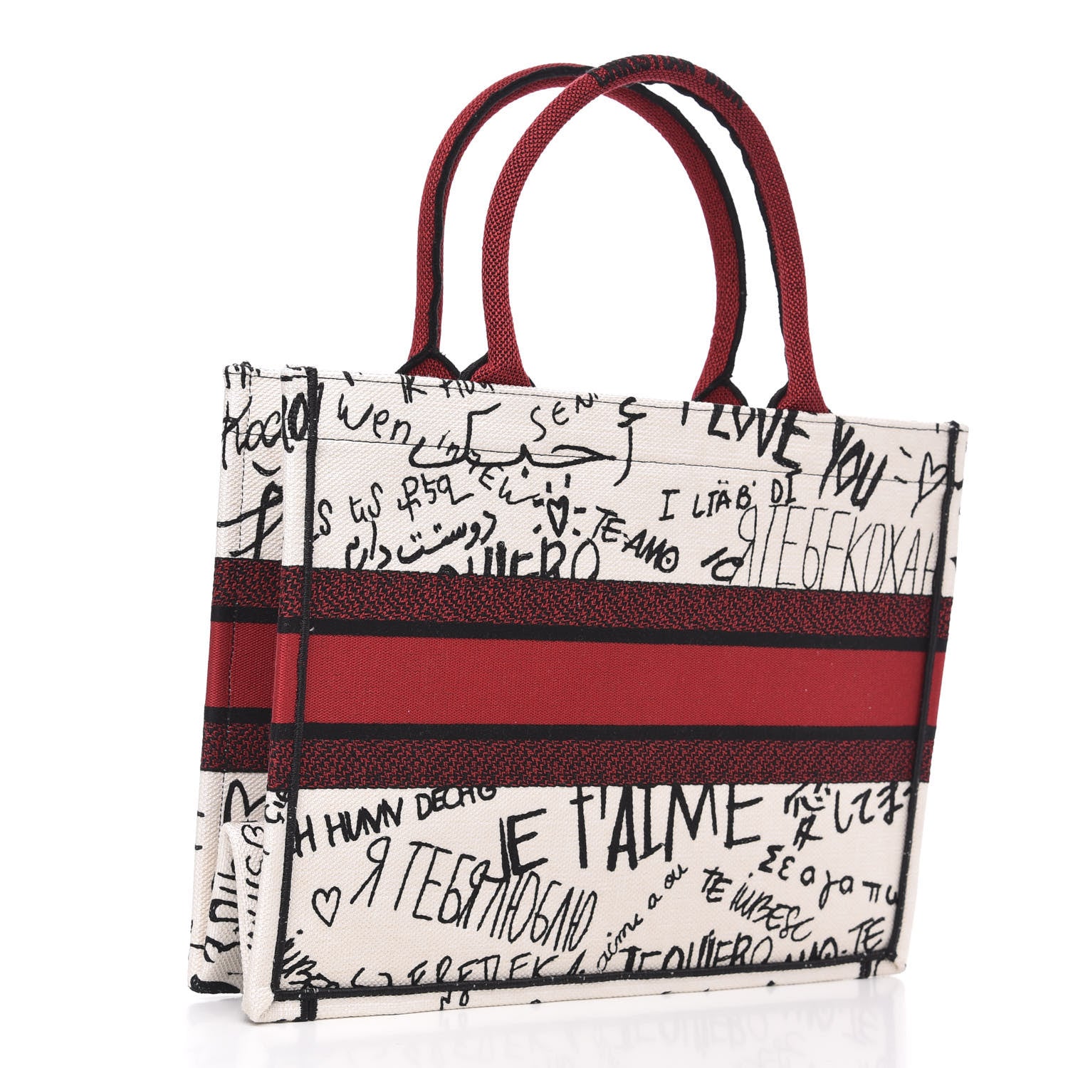 Christian Dior Canvas Embroidered Medium Dioramour Graffiti Book Tote Latte Multicolor 3 of 11