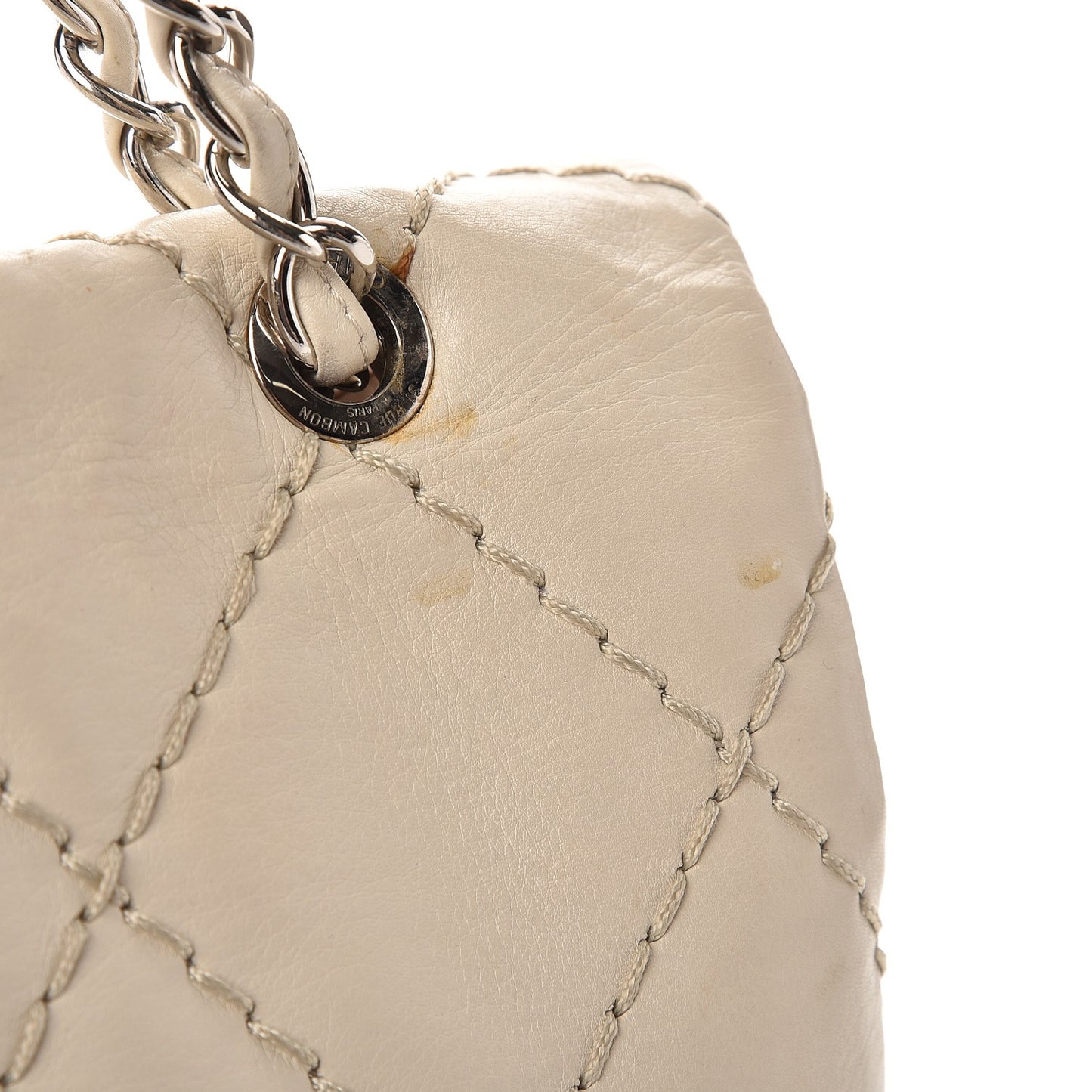 Calfskin Stitched Large Expandable Flap Bag White