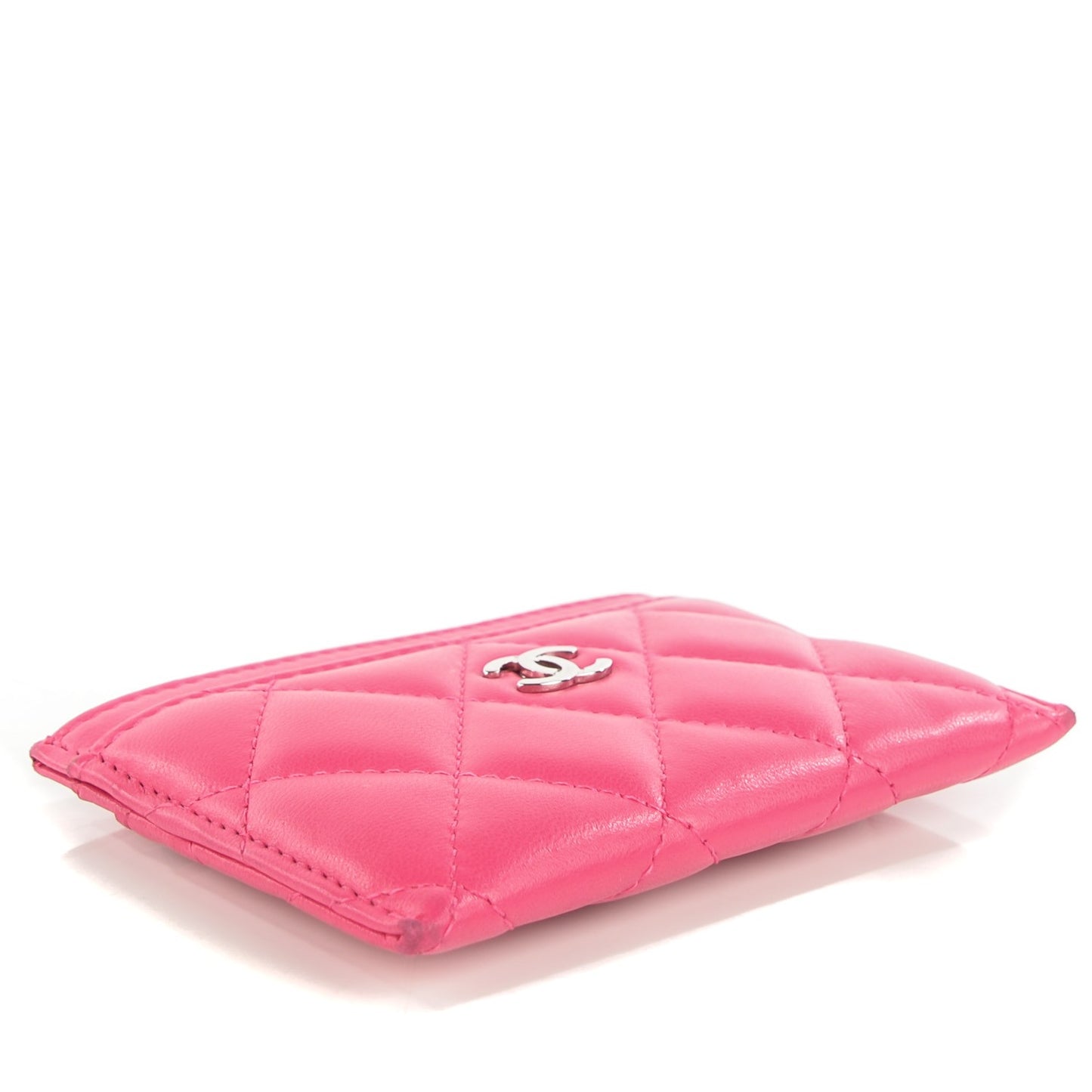 Lambskin Quilted Card Holder Fuchsia