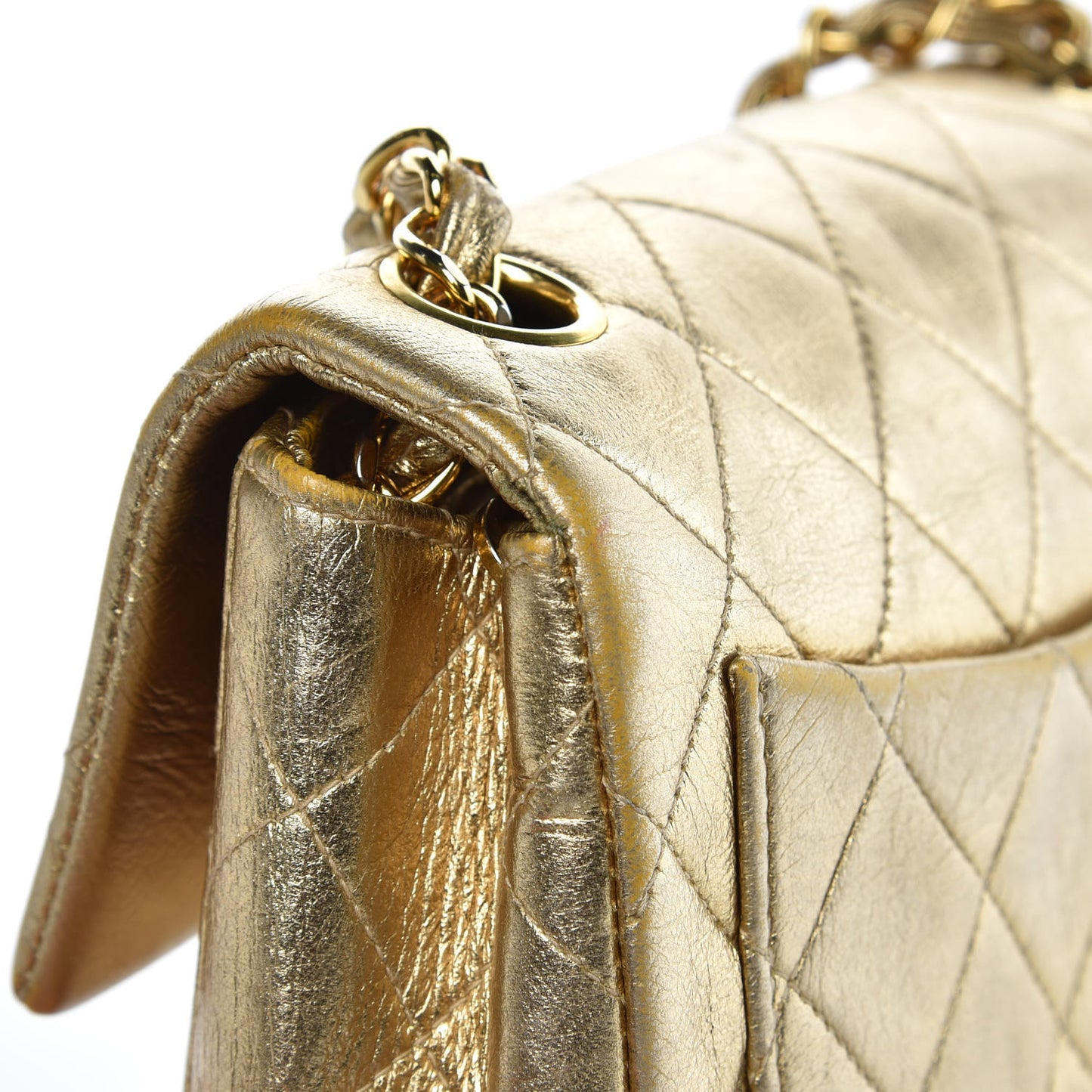 Metallic Lambskin Quilted Mini Square Flap Gold