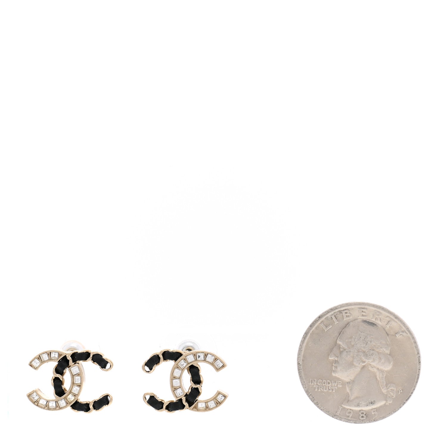 Chanel Crystal Baguette Lambskin Chain CC Vintage Allure Stud Earrings Black Gold 2 of 5