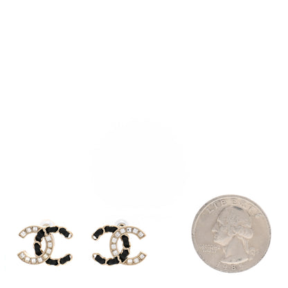 Chanel Crystal Baguette Lambskin Chain CC Vintage Allure Stud Earrings Black Gold 2 of 5