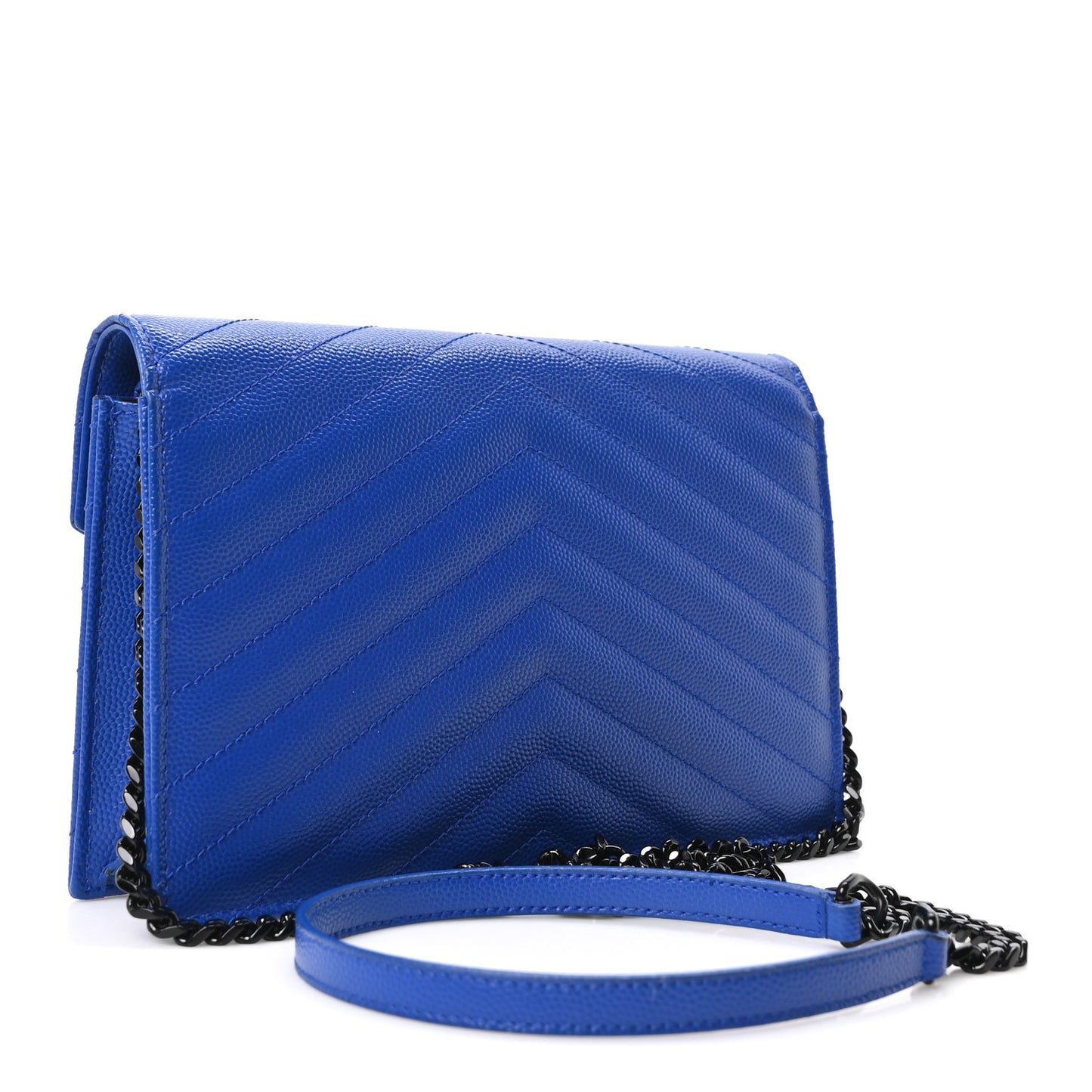 Grain De Poudre Matelasse Chevron Monogram Envelope Chain Wallet Blue Majorelle