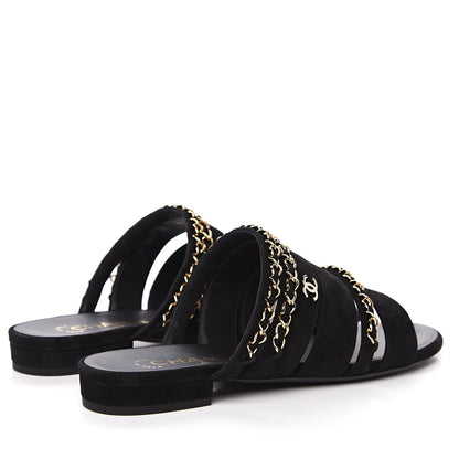 Chanel Kid Suede Chain CC Slide Flat Sandals 37 Black 4 of 9