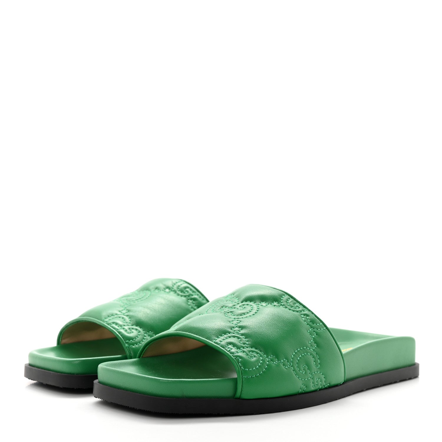 Gucci Nappa GG Matelasse Flat Slide Sandals 37 New Shamarock 3 of 12