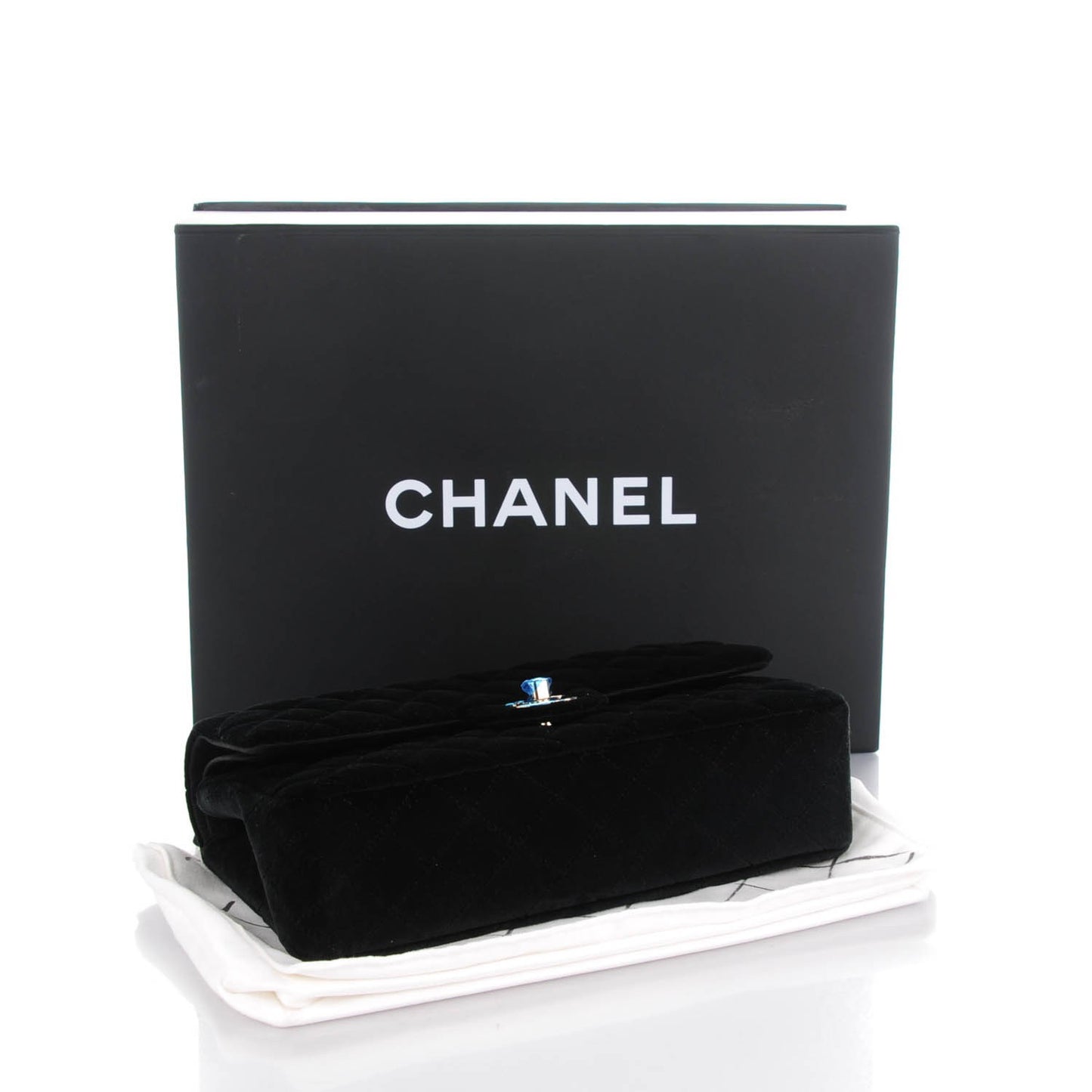 Velvet Quilted Medium Double Flap Black