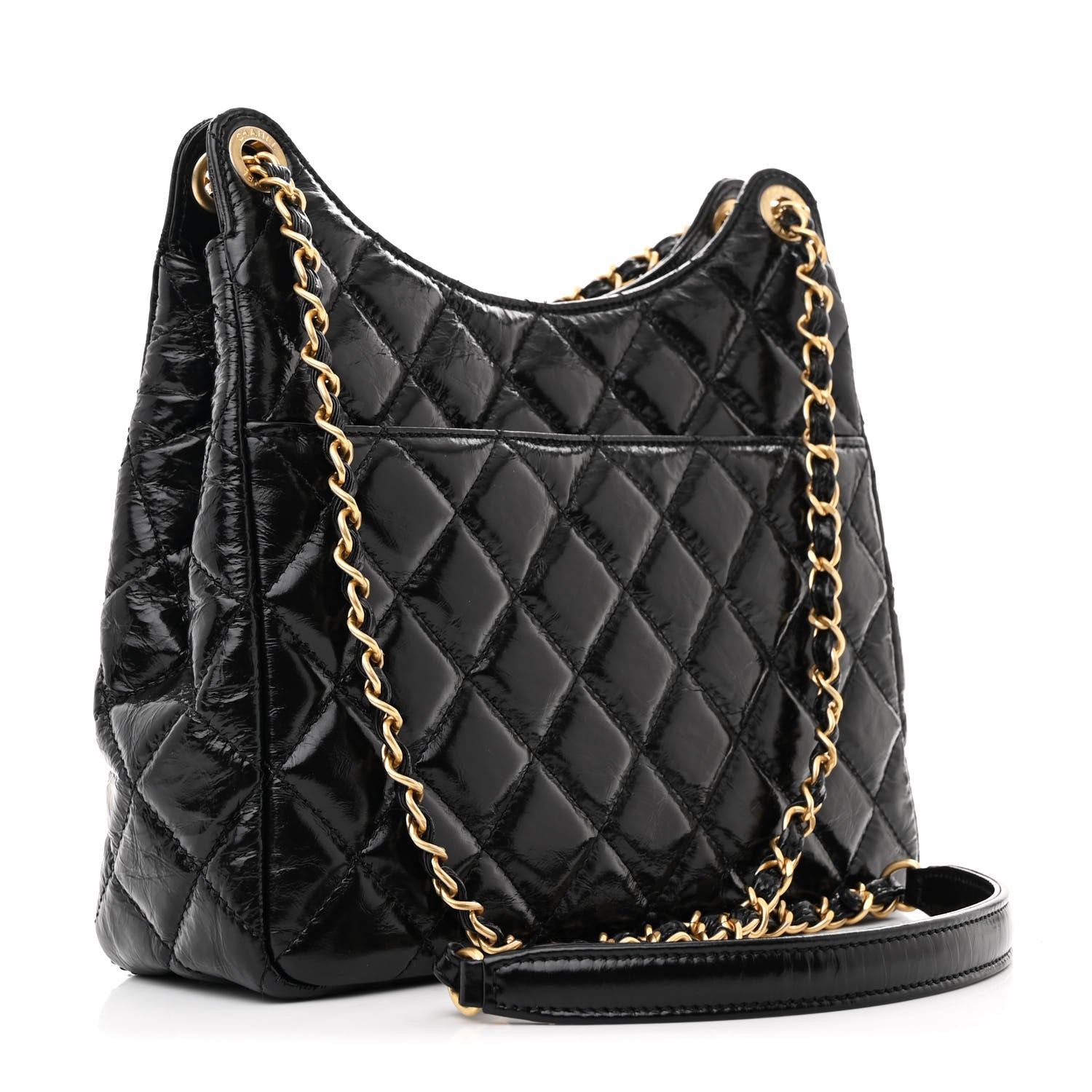 Chanel Shiny Crumpled Calfskin Quilted Wavy CC Hobo Black 3 of 10