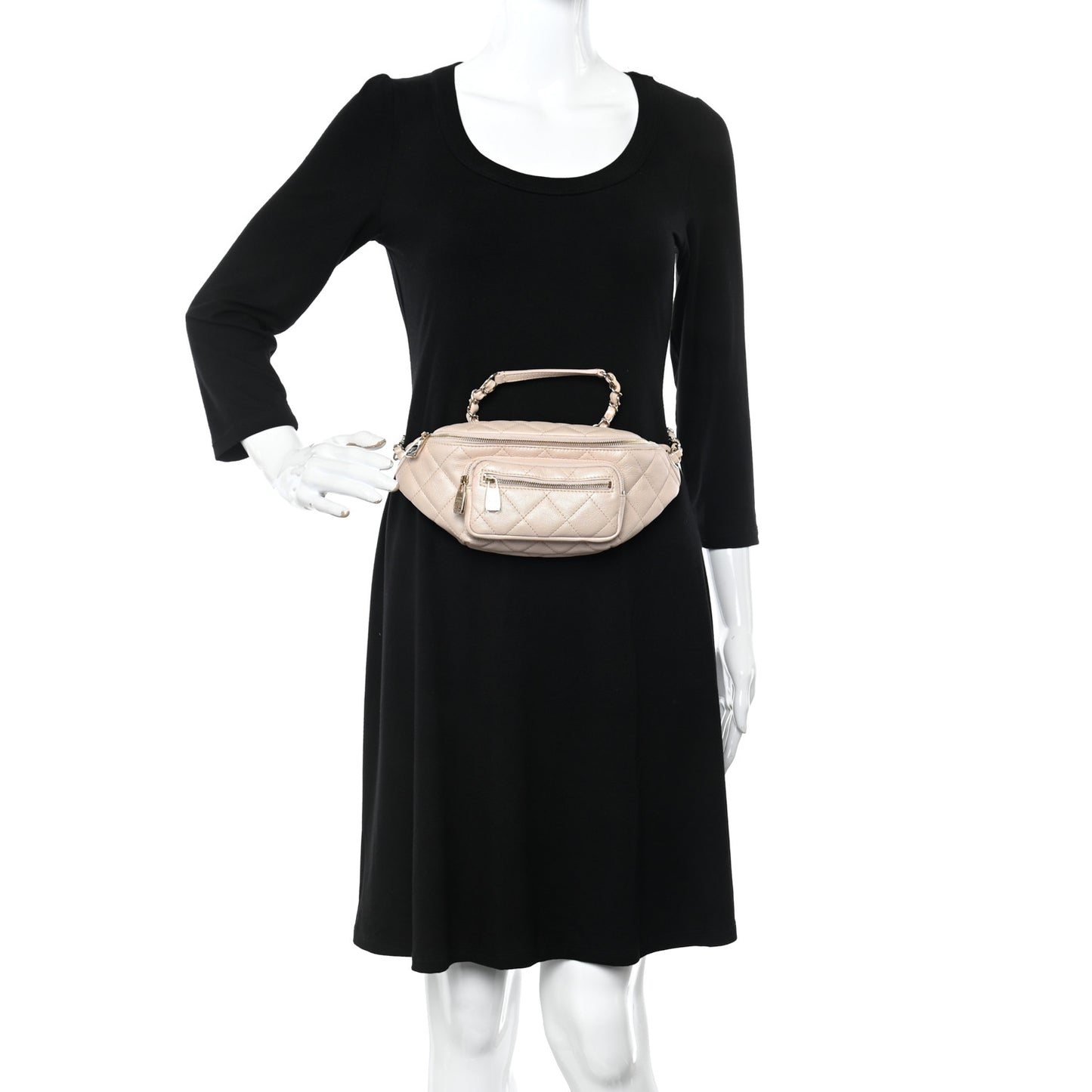 Iridescent Calfskin Quilted All About Waist Belt Bag Beige