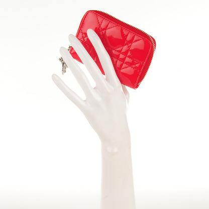 Christian Dior Patent Cannage Zip Coin Purse Rouge 2 of 7