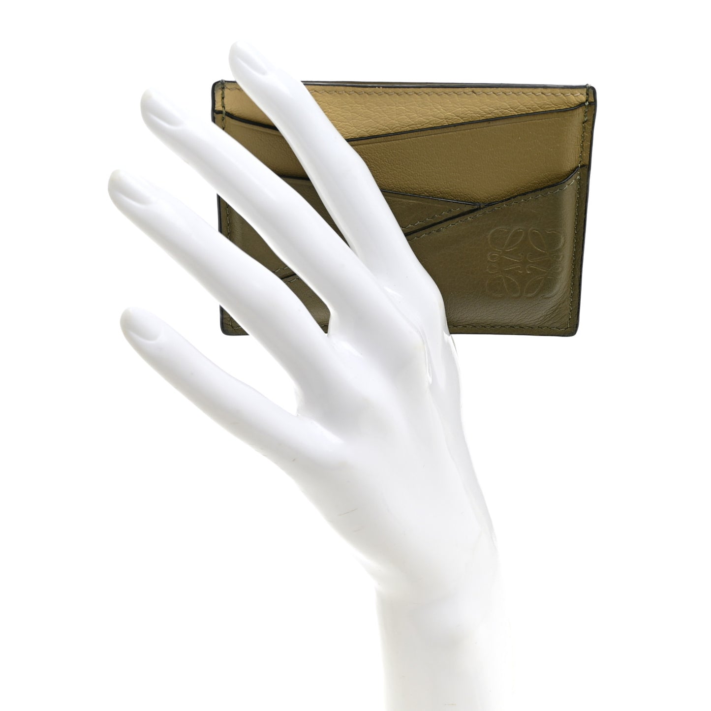 Calfskin Puzzle Colorblock Card Holder Clay Green