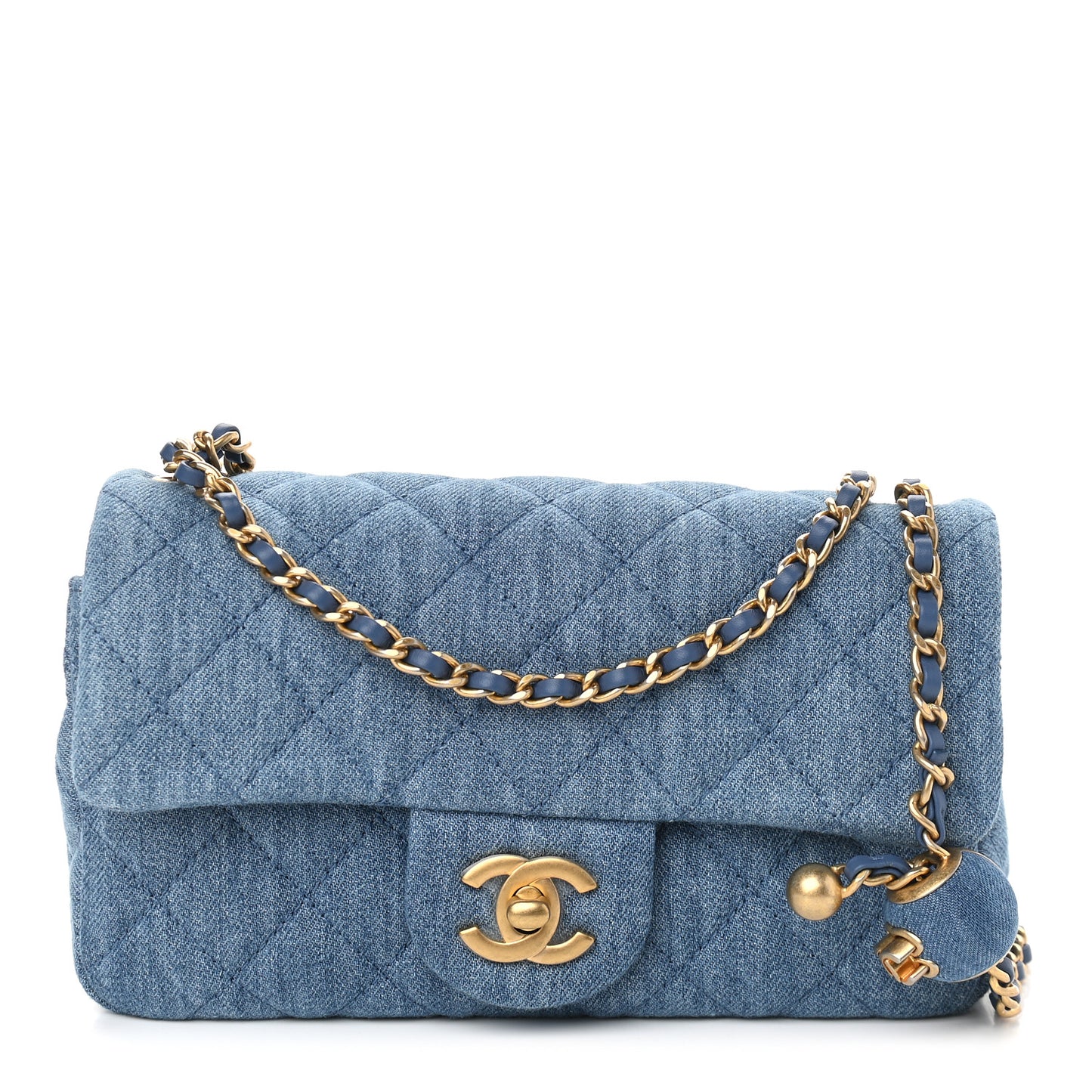 Denim Quilted Mini Pearl Crush Rectangular Flap Blue