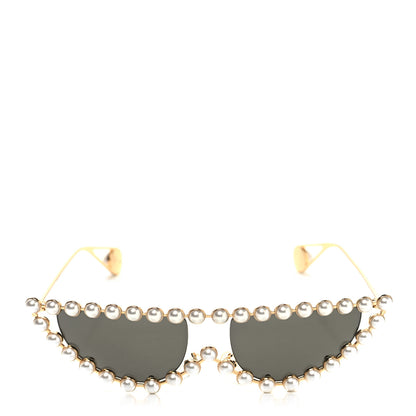Gucci Metal Pearl Cat Eye Sunglasses GG0364S Gold 2 of 7