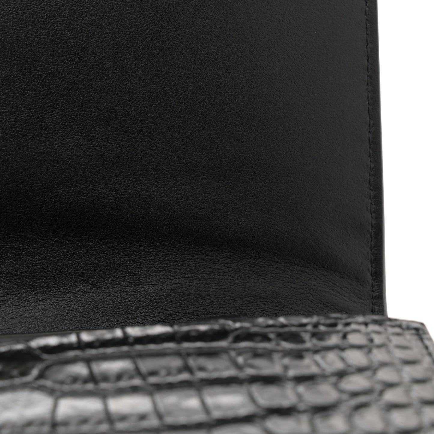 Calfskin Crocodile Embossed Monogram Chain Wallet Black