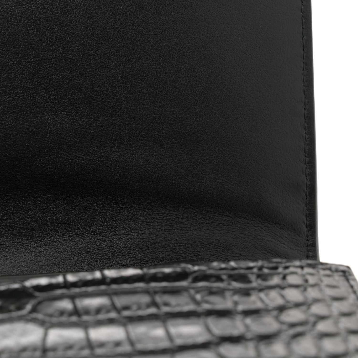 Saint Laurent Calfskin Crocodile Embossed Monogram Chain Wallet Black 12 of 12