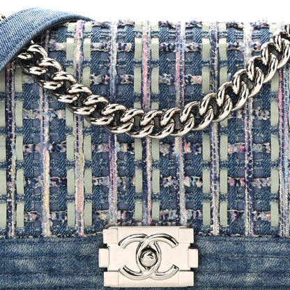 Chanel Cotton Tweed Denim Medium Boy Flap Light Green Light Blue 8 of 10