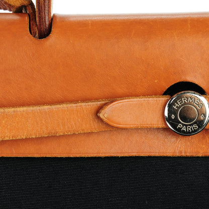 Hermes Toile Vache Calfskin Herbag 30 PM Black Natural 7 of 11