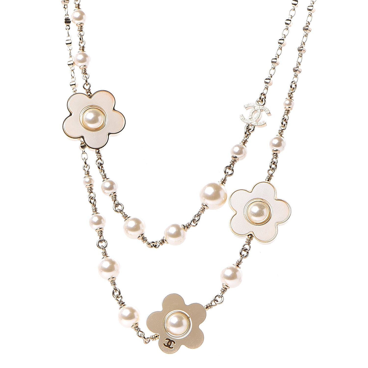 Chanel Pearl Flower CC Necklace Gold 1 of 4