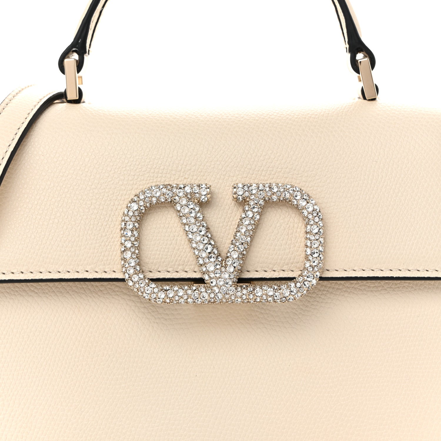 Valentino Garavani Grainy Calfskin Swarovski Crystal Embellished Small VSling Top Handle Bag Light Ivory 7 of 9