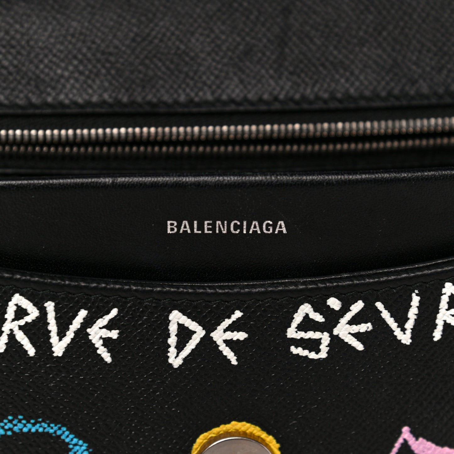 Grained Calfskin Graffiti M BB Round Shoulder Bag Black Multicolor